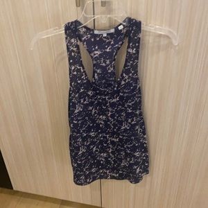 Blue & white racerback silk blouse